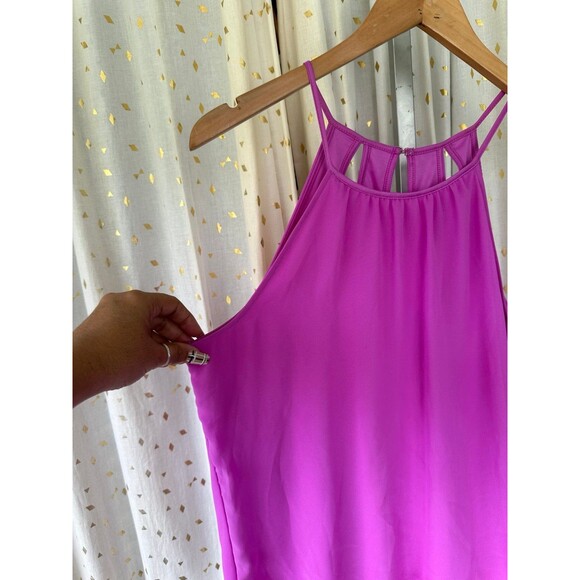 Express Chiffon High Neck Triple Open Back Keyhole Open Elastic Bottom Blouse M - Picture 3 of 8